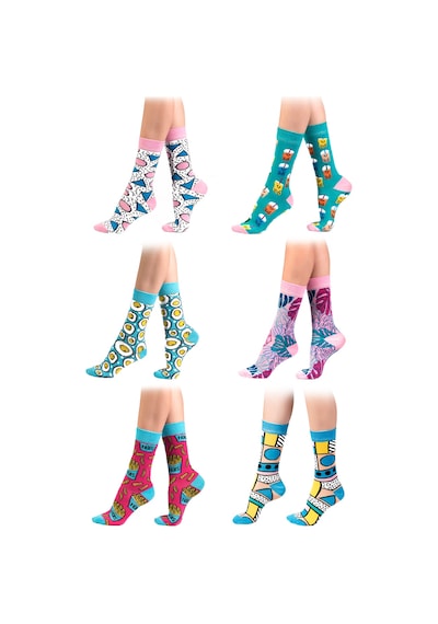 Ozzy Socks Organik Pamuklu Dikişsiz Desenli Kadın Çorap 6'lı Çok Renkli