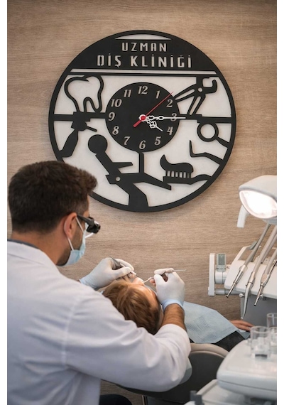 Diş Kliniği Ve Dış Hekimi İçin Duvar Saati Kişiye Özel Siyah