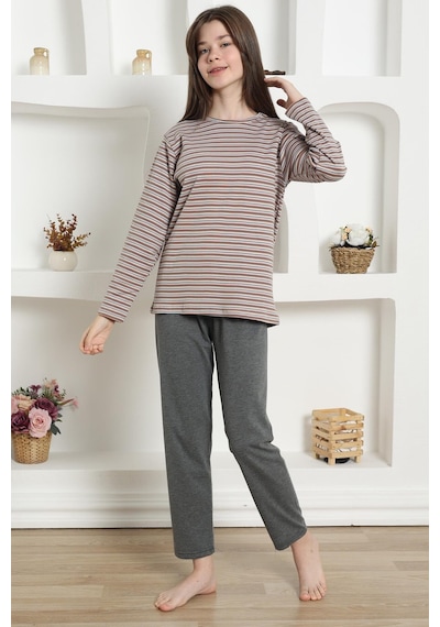 Akbeniz Kız Çocuk Penye Pijama Takım 20424 Füme