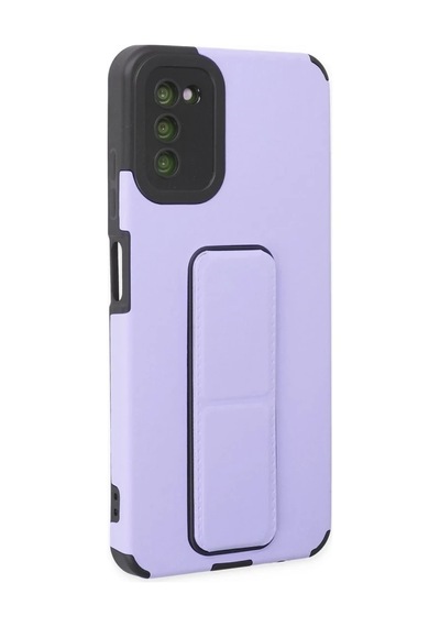 Samsung Galaxy A03s Kılıf Mega Standlı Silikon - Lila Siyah