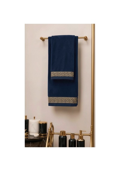 Premium %100 Pamuk Unisex Şalyaka Cepli Bornoz Seti 4 Parça Havlu Terlik Takımı Lacivert Lacivert