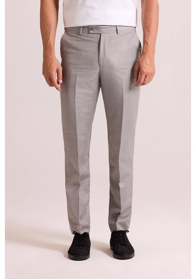 Erkek Gri Regular Fit Yün Kumaş Pantolon
