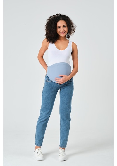 Busa Hamile Esnek Karın Bantlı Mom Fit Kot Pantolon Açık Mavi-açık Mavi