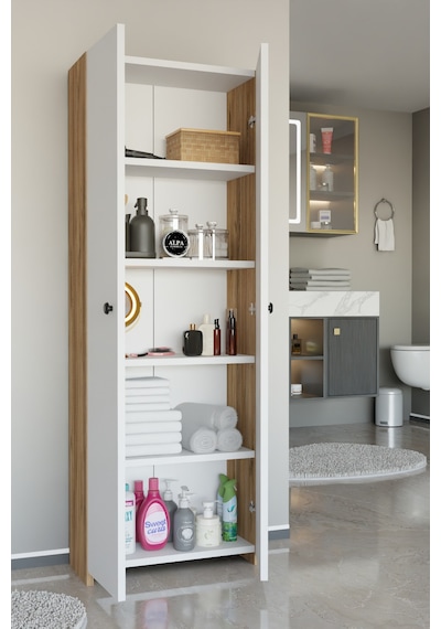 Alpaevmobilya Çok Amaçlı 2 Kapaklı 5 Raflı 150 Cm Banyo Dolabı Organizer Düzenleyici Ve Çamaşır Odası Dolabı Atlantik Çam - Beyaz Alpaevmobilya Çok Amaçlı 2 Kapaklı 5 Raflı 150 Cm Banyo Dolabı Organizer Düzenleyici Ve Çamaşır Odası Dolabı Atlantik Çam - Beyaz