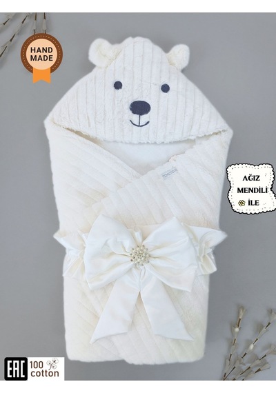 Kışlık Bebek Kundağı Unisex Bebek Dış Kundak Battaniyesi Hastane Çıkışı Kundak Battaniye Ekru