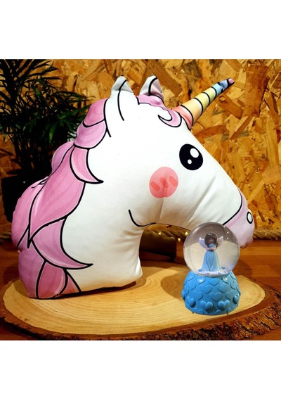 3d Unicorn Puf Yastık Ve Müzikli Işıklı Sihirli Peri Kızı Orta Kar Küresi