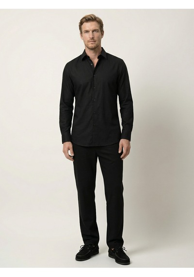 Xint Siyah Pamuk Dokulu Slim Fit Gömlek 700996 SİYAH