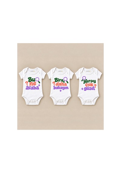 Babylimon Tatlı Merak Üçlü Beyaz Kısa Kollu Bebek Zıbın Seti Beyaz - 930083957 Beyaz
