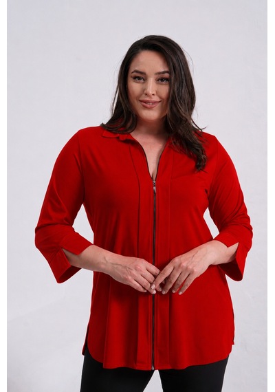 Bihan Store Kadın Uzun Kollu Yakalı Büyük Beden Uyumlu Fermuarlı Ceket 5195 Bej