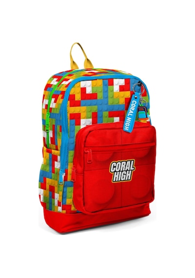 Coral High Dört Bölmeli Kız Ve Erkek Çocuk İlkokul 1-2-3-4. Sınıf Okul Sırt Çantası - Kırmızı Yapı Blokları Çok Renkli