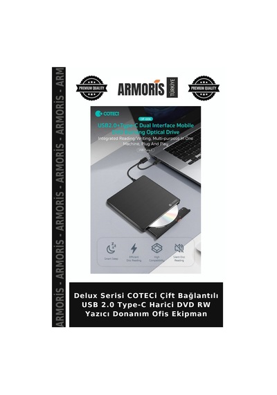 Delux Serisi Coteci Çift Bağlantılı Usb 2.0 Type-c Harici Dvd Rw Yazıcı Donanım Ofis Ekipman