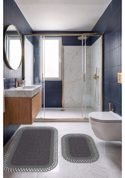 Banyo Paspası Takımı 70x110+50x70 Cm Dış Trikot Antrasit Gri & Antrasit