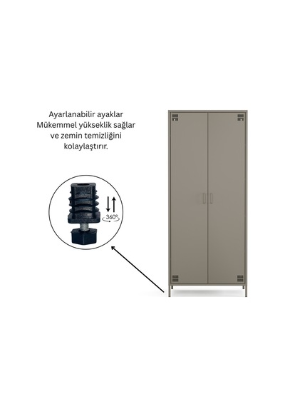 Pera Metal Elbise Dolabı, Soyunma Dolabı, İki Kapılı, 80,50 X 50 X 189,50 Cm Ral 7039 Acıbadem Antrasit