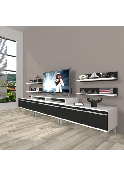 Decoraktiv Ekoflex 270r Mdf Krom Ayaklı Tv Ünitesi Tv Sehpası Beyaz - Siyah
