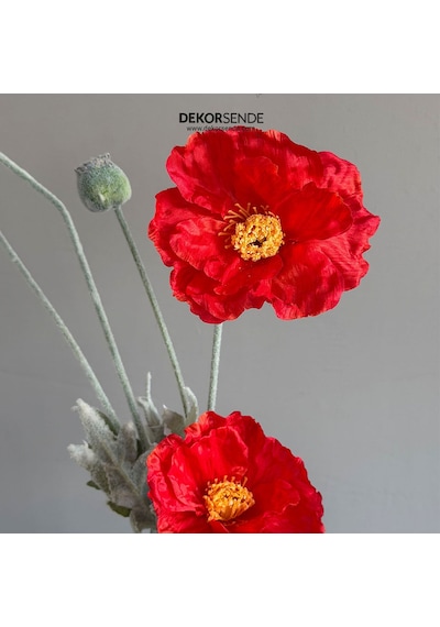 Yapay Çiçek Anemon Gelincik Dal Kırmızı 60 Cm