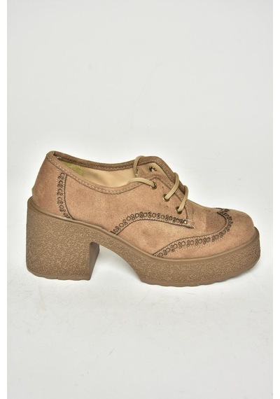 Fox Shoes T996157002 Vizon Süet Kalın Topuklu Kadın Ayakkabı vizon