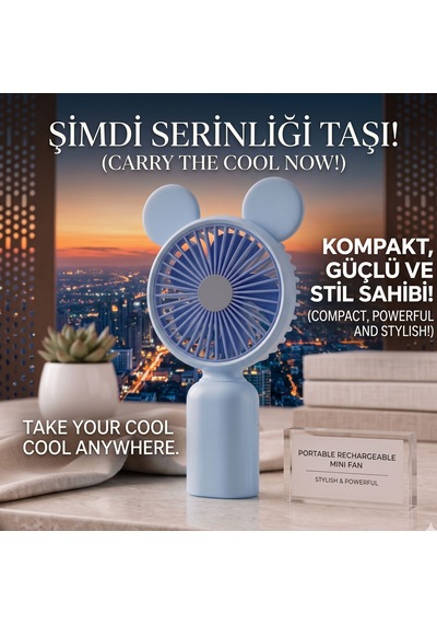 Taşınabilir El Fanı, Şarjlı Mini Vantilatör, 2 Kademeli Şarjlı Mini El Fanı, Çift Hız Ayarlı Portatif Vantilatör, Mini El Tipi Soğutucu