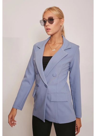 Kadın Düğme Detaylı Uzun Kol Şık Ofis Süs Cep Kapaklı Kumaş Blazer Ceket-dirty Blue Dirty Blue Kadın Düğme Detaylı Uzun Kol Şık Ofis Süs Cep Kapaklı Kumaş Blazer Ceket-dirty Blue Dirty Blue
