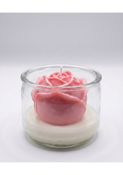 1 Adet Gül Şekilli Kavanoz Soya Mum Pembe