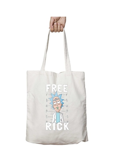 Art Hediye Rick Free Beyaz Free İki Tarafı Kalıcı Baskılı Yıkanabilir Okul Plaj Omuz Bez Çantası Çok Renkli