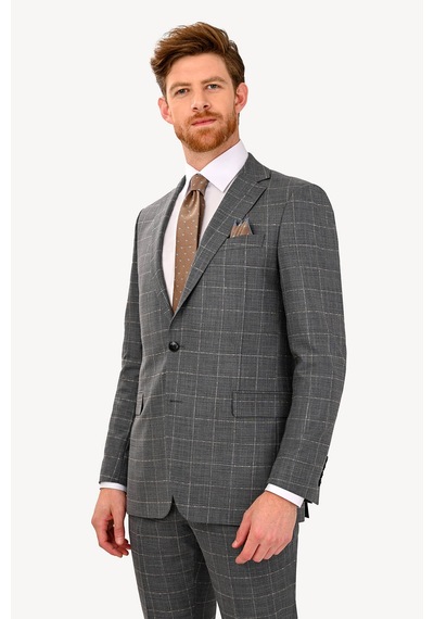 Erkek Gri Regular Fit Çift Yırtmaçlı Takım Elbise
