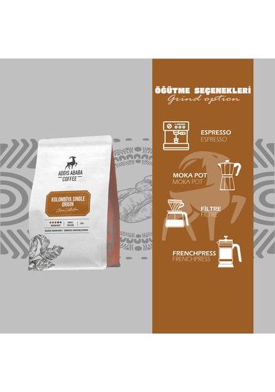 Addis Ababa Coffee - Dünya Kahvesi - Arabica - Kolombiya Supremo - 250 Gr. X 2 Adet Moka Pot