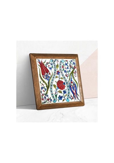 Pinecone Çini Sanatı Lale Taş Duvar Tablosu - Ahşap Çerçeveli Taş Tablo - 25x25 Cm - Dekoratif Duvar Sanatı - Modern Ev Ve Ofis Duvar Dekoru W1-185
