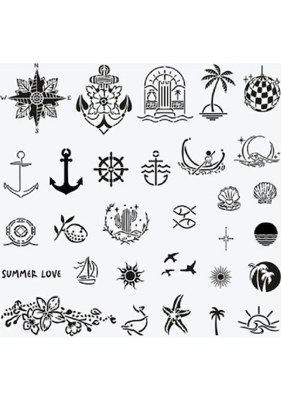 Bodrum City Pack Spray Tattoo Geçici Dövme Seti 30 Desen + Sprey Siyah
