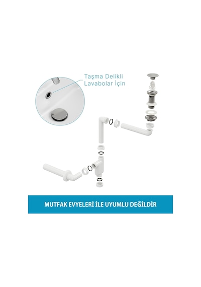 Smart Pop-up Sifon, Taşma Delikli Krom +comfort Yer Kazandıran Lavabo Sifonu -2 Parça Set Standart