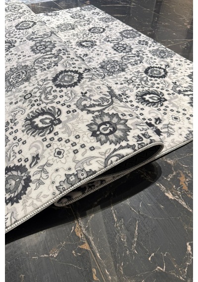 Villadia Home Textile Kaymaz Taban Modern Desen Halı Yolluk Leke Tutmaz Kolay Temizlenir Koridor Salon Yatak Mutfak Odası Vd4033gri Gri