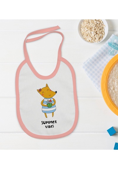 Bk Kids Summer Vibes Tasarımlı Pembe Bebek Mama Önlüğü Pembe