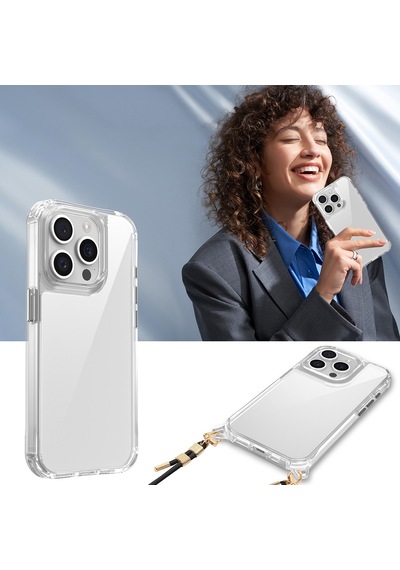 Zore Apple iPhone Uyumlu 15 Pro Max Kılıf Airbagli Takılabilir Askı Aparatlı Omsy Snap Silikon Kapak - Şeffaf