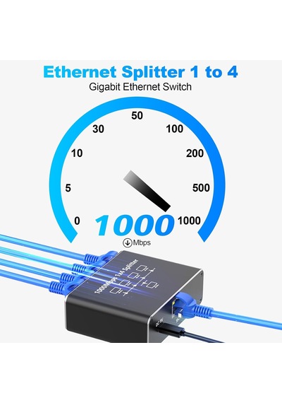 Gigabit Ethernet Splitter Lan Switch 4 Port, Tip C Güç Kablosu, 1000mbps Rj45 Ağ Dağıtıcı, Bilgisayar, Laptop, Router, Tv Kutusu İçin