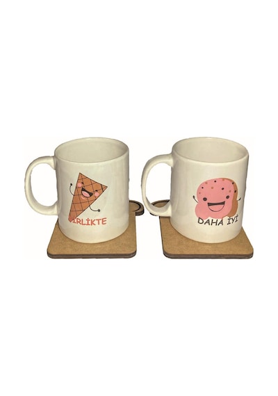 Tost Ahşap Bardak Altlığı 2 Lı Set Sevgililere Özel Bardak Altlığ Kahverengi