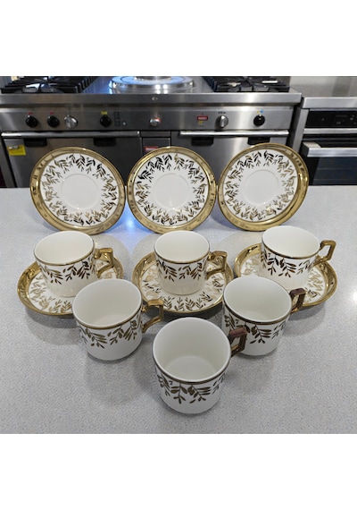 Sudedi Home Beyaz Gold Desenli 6 Kişilik Fincan Takımı Çok Renkli