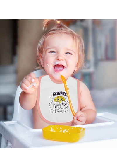 Bk Kids Always Smile Tasarımlı Pembe Bebek Mama Önlüğü Pembe