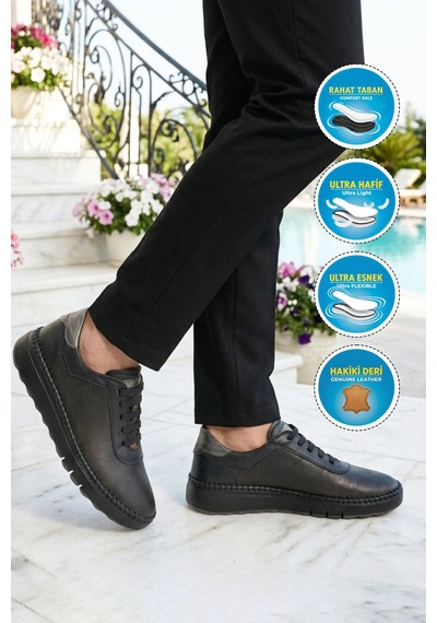 Ayakmod Siyah Hakiki Deri Kadın Casual Ayakkabı 12506 Z