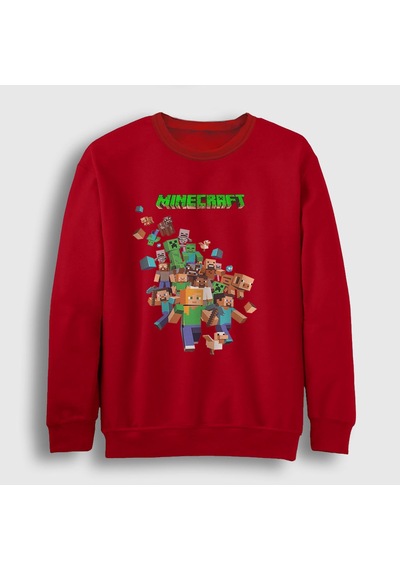 Presmono Unisex All Minecraft Sweatshirt Kırmızı