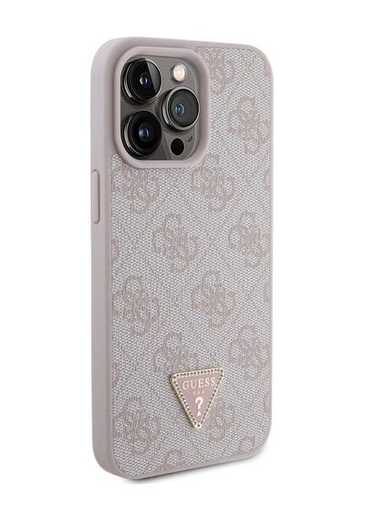 Apple Uyumlu iPhone 15 Pro Max Kılıf Guess Lisans Pu Deri Taşlı Üçgen Logo 4g Desen Strass Siyah