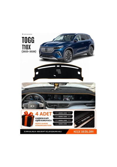 Togg T10x 2023-2026 Uyumlu Torpido Örtüsü, Torpido Kılıfı - Siyah Kahverengi