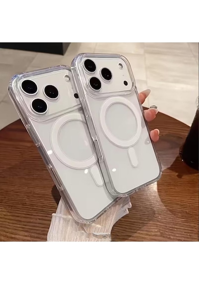Apple iPhone 17 Pro Max Uyumlu Yumuşak Magsafe Kablosuz Şarj Destekli Şeffaf Kılıf Kamera İçin Yükseltilmiş Çerçeve