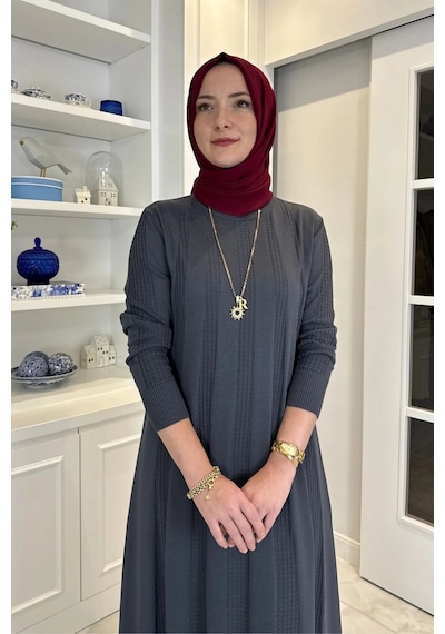 Rabia Şamlı Çiğdem Triko Elbise Antrasit