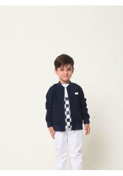 Erkek Çocuk Ceket T-shirt Pantolonlu Takım-14106 Lacivert