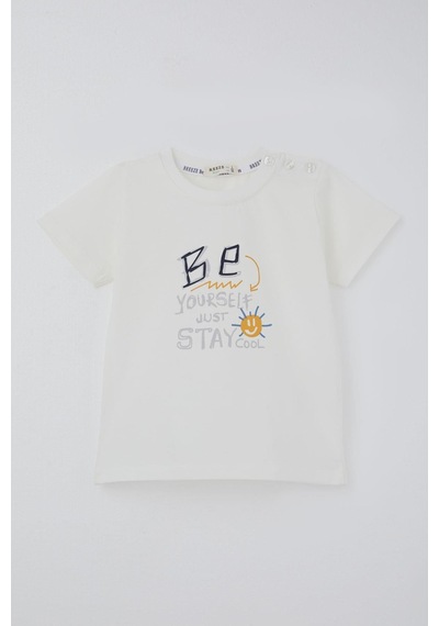 Breeze Erkek Bebek Şortlu Takım Motivasyon Temalı Bağcık Aksesuarlı 9 Ay-3 Yaş, Ekru