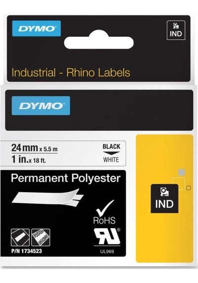 Dymo Rhinopro Sabit Polyester Etiket 24Mmx5.5M Beyaz/Siyah 17345