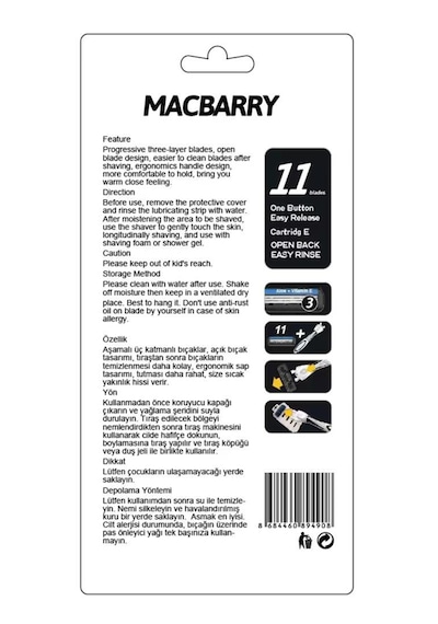 Macbarry 3 Bıçaklı Tıraş Bıçağı + Yedek Tıraş Bıçağı 11'li