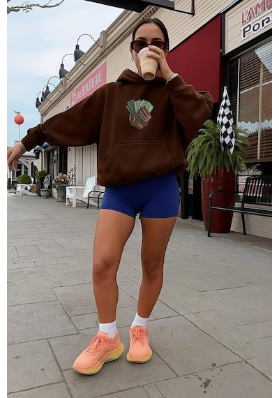 Benroma 3 İplik Penye Money Baskılı Sweatshırt Kahverengi