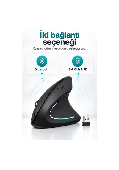 Sessiz Click Kablosuz Ergonomik Dikey Mouse Bluetooth 2.4 Ghz Usb Çift Cihaz Geçişli Dpi -