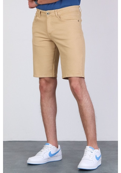 HLT Jeans Erkek Bej Slim Kesim Comfort Likralı Esnek Jeans Şort Thomas-Bej 001