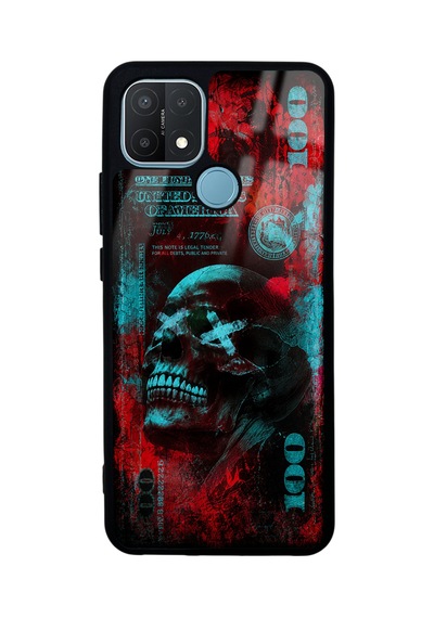 Oppo A15 Red Neon Skull Chaos Tasarımlı Glossy Telefon Kılıfı Kırmızı